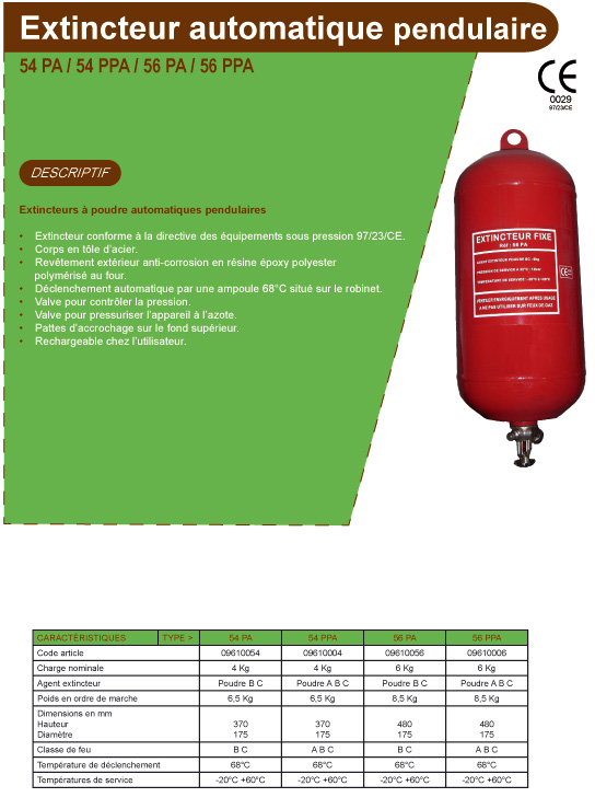 Extincteur automatique pendulaire